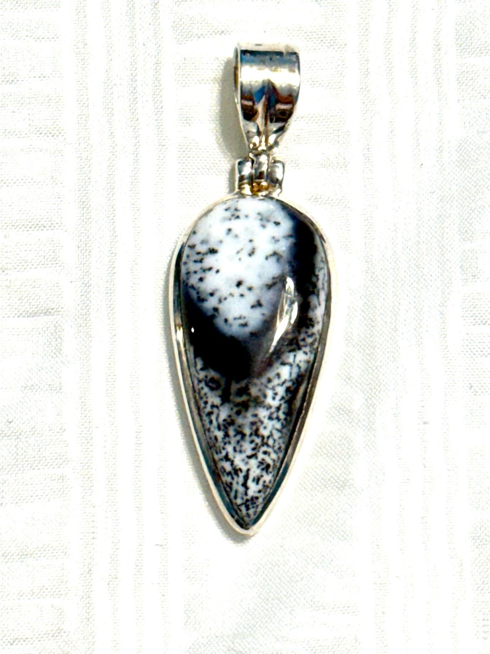 Design by Monica Black and White Teardrop Dendritic Agate Pendant -